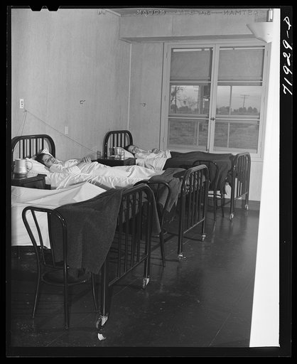 Untitled photo, possibly related to: In the women's ward at the Cairns General Hospital at the FSA (Farm Security Administration) farm workers' community. Eleven Mile Corner, Arizona