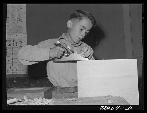 Untitled photo, possibly related to: In the woodwork vocational training class, at the FSA (Farm Security Administration) farmworkers community, Eleven Mile Corner, Arizona