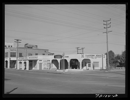 Wedding chapel. Yuma, Arizona. Many Californians elope to Yuma in order to avoid the California three-day law, which provides for a lapse of three days between application for license and the ceremony