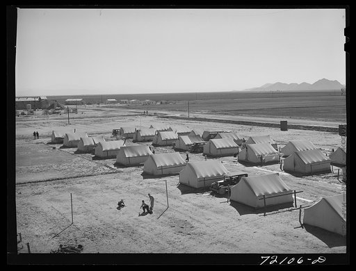 Tent homes at the FSA (Farm Security Administration) farm workers' community mobile unit. Friendly Corners, Arizona