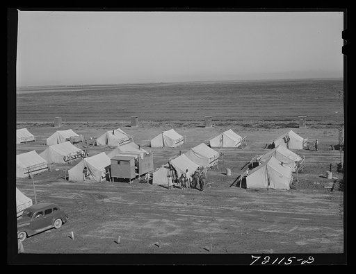 Untitled photo, possibly related to: Tent homes of farm workers at the FSA (Farm Security Administration) farm workers' community mobile unit. Friendly Corners, Arizona