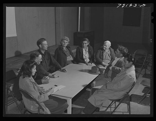 Camp council meeting at FSA (Farm Security Administration) farm workers' community. Yuma, Arizona