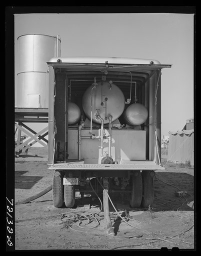 Mobile power unit of the FSA (Farm Security Administration) farm workers' community mobile unit. Friendly Corners, Arizona