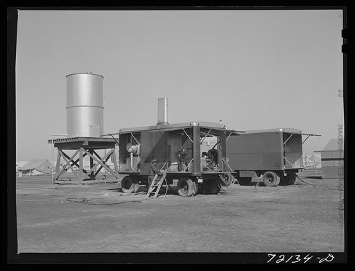 Mobile power unit of the FSA (Farm Security Administration) farm workers' community mobile unit. Friendly Corners, Arizona