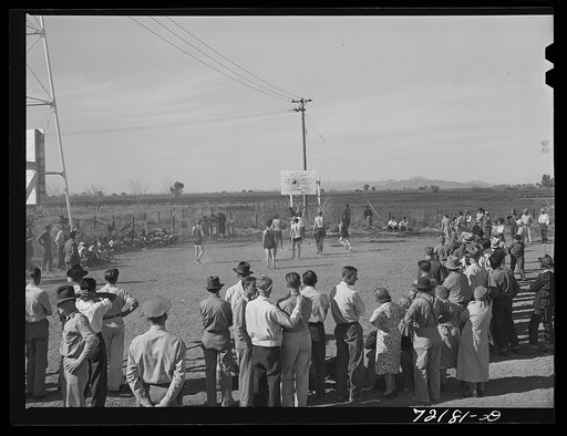 Basketball game at the second annual field day at the FSA (Farm Security Administration) farm workers' community. Yuma, Arizona