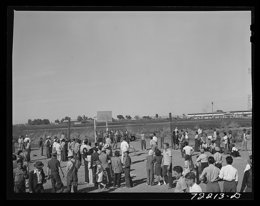 Untitled photo, possibly related to: Volleyball[?] game at the annual field day at the FSA (Farm Security Administration) farmworkers community, Yuma, Arizona