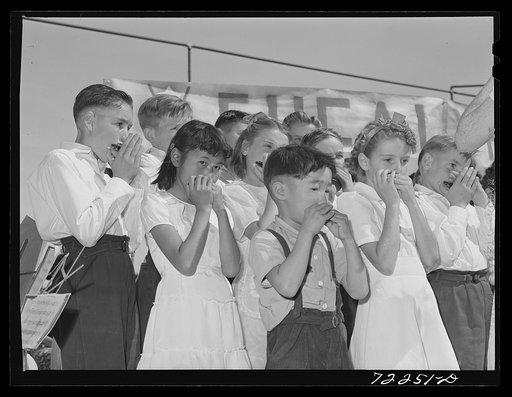 Harmonica band, part of the schoolchildren's victory chorus at the Imperial County Fair, California