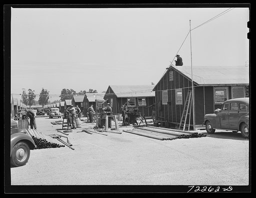 Los Angeles, California. The evacuation of Japanese and Japanese-Americans from West coast areas under United States Army war emergency order. Construction work at Santa Anita reception center