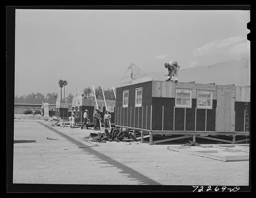Los Angeles County, California. The evacuation of Japanese and Japanese-Americans from West coast areas under United States Army war emergency order. Construction work on accommodations for the evacuees at the Santa Anita reception center
