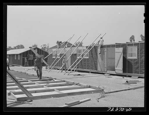 Los Angeles County, California. The evacuation of Japanese and Japanese-Americans from West coast areas under United States Army war emergency order. Construction work on accommodations for Japanese