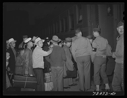 Los Angeles, California. The evacuation of Japanese-Americans from West coast areas under United States Army war emergency order. Leaving for Owens Valley