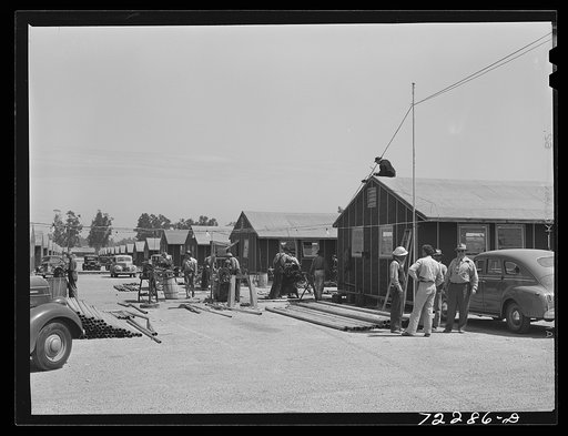 Los Angeles County, California. The evacuation of Japanese and Japanese-Americans from West coast areas, under United States Army war emergency order. Construction work on accommodations for Japanese at the Santa Anita reception center