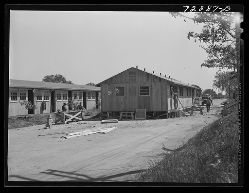 Los Angeles County, California. The evacuation of Japanese and Japanese-Americans from West coast areas, under United States Army war emergency order. Construction work on accommodations for Japanese at the Santa Anita reception center