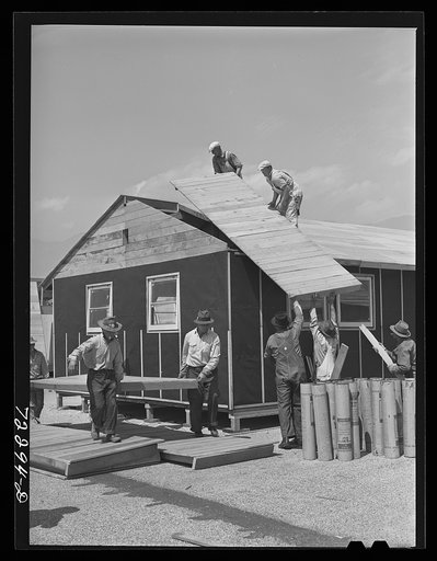 Los Angeles County, California. The evacuation of Japanese and Japanese-Americans from West coast areas under United States Army war emergency order. Construction work on accommodations at Santa Anita reception center