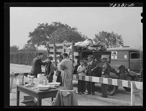 Los Angeles County, California. The evacuation of Japanese and Japanese-Americans from West coast areas under United States Army war emergency order. Medical examination of the Japanese by the public health service at the Santa Anita reception center