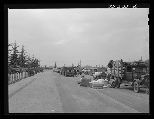 Santa Anita reception center, Los Angeles County, California. The evacuation of Japanese and Japanese-Americans from West coast areas under United States Army war emergency order. Japanese arriving