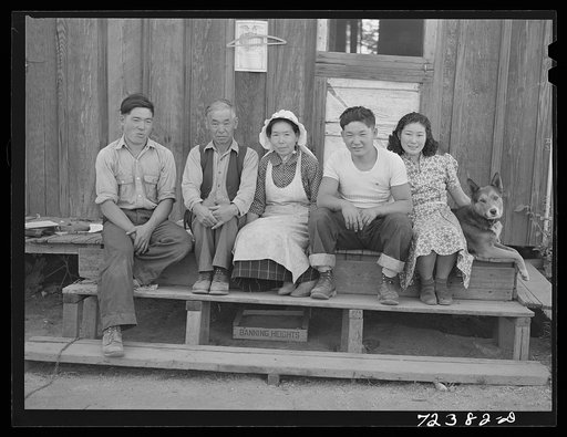 Santa Anita reception center, Los Angeles County, California. The evacuation of Japanese-Americans from West coast areas under United States Army war emergency order. A Japanese farm family who are subject to evacuation orders