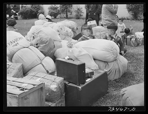 Salinas, California. Baggage of Japanese-Americans who were leaving for reception center
