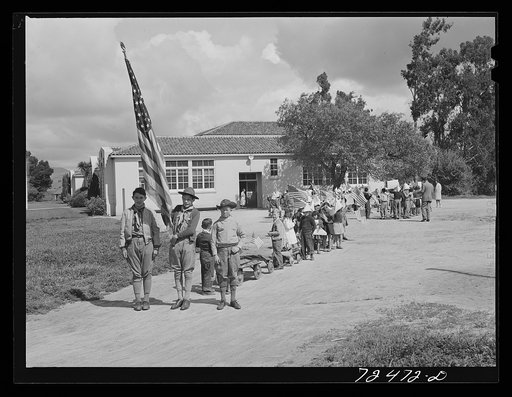San Juan Bautista, California. Schoolchildren parading with scrap metal they have collected for the war