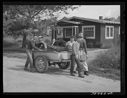 San Juan Bautista, California. Schoolchildren collecting scrap metal for war. Japanese-Americans who had not been evacuated from this area participated in the drive