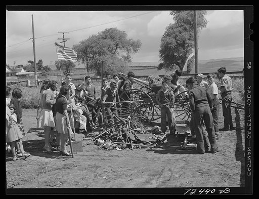 Untitled photo, possibly related to: San Juan Bautista, California. Schoolchildren with scrap metal for war