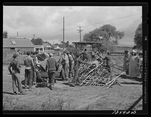 San Juan Bautista, California. Schoolchildren with scrap metal for war