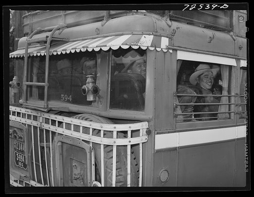 Salinas, California. Japanese-Americans in bus on their way to reception center
