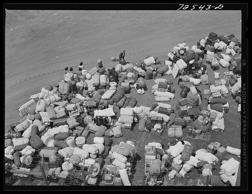 Untitled photo, possibly related to:  Los Angeles (vicinity), California. Baggage of Japanese-Americans evacuated from certain West coast areas under United States Army war emergency order, who have arrived at a reception center at a racetrack