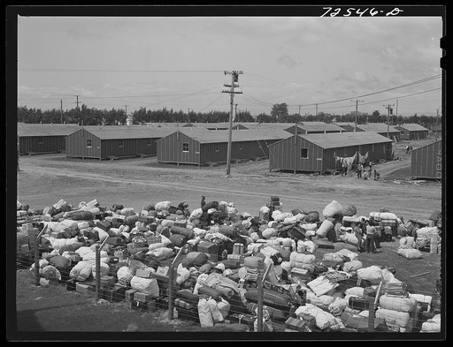 Salinas, California. Japanese-Americans and their baggage arriving at reception center