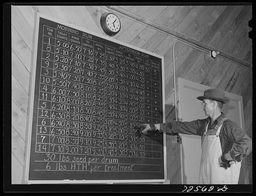 Salinas, California. Charts showing schedules for treating guayule seed