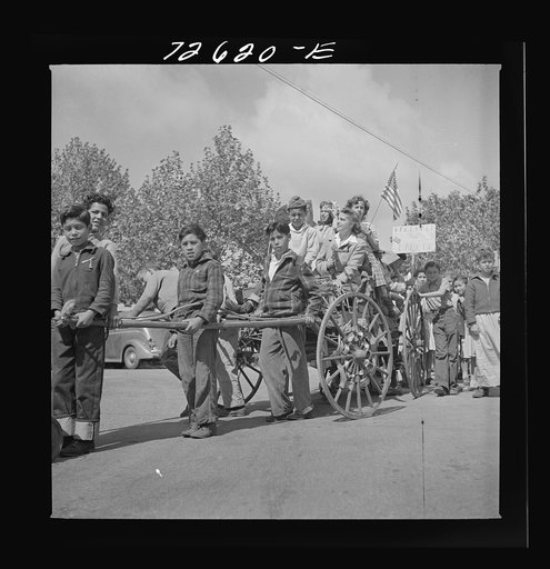 San Juan Bautista, California. Schoolchildren with scrap metal which they have collected for the war