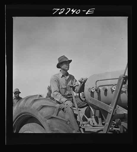Untitled photo, possibly related to: Merced County, California. Tractor operator