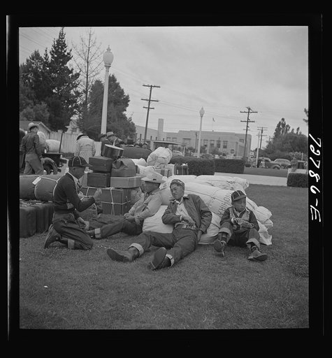 Untitled photo, possibly related to: Salinas, California. Japanese-Americans wait for transportation to reception center