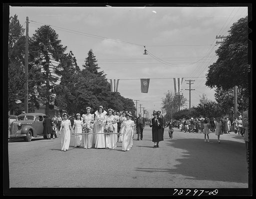 Santa Clara, California. Queen and her court of the Holy Ghost Festival, celebration of the Portuguese-Americans
