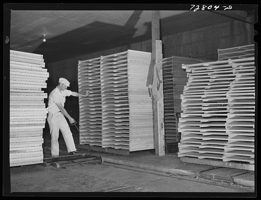 Turlock, California. Racks for cabbage in dehydrating plant