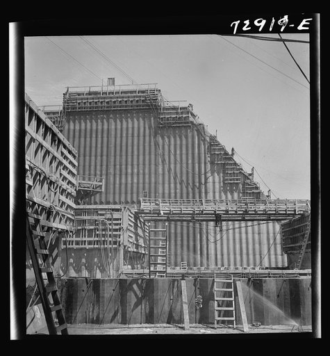 Untitled photo, possibly related to: Shasta Dam, Shasta County, California. Dam under construction showing the forms for concrete