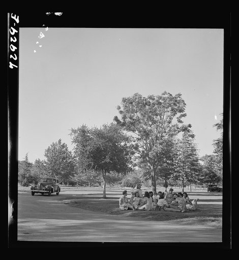 Untitled photo, possibly related to: Redding, California. Girls picnicking at municipal park and beach on Sacramento River