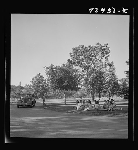 Untitled photo, possibly related to: Redding, California. Girls picnicking at municipal park and beach on Sacramento River