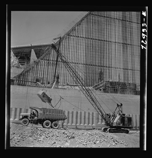 Shasta Dam, Shasta County, California. Loading truck with excavated dirt