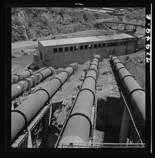 Shasta Dam, Shasta County, California. Penstocks, pipes which carry water to hydroelectric plant