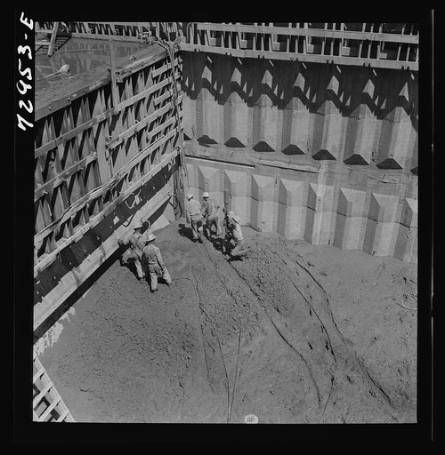 Untitled photo, possibly related to: Shasta Dam, Shasta County, California. Construction of dam