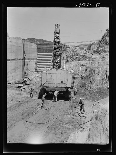 Shasta Dam, Shasta County, California. Moving a steam shovel