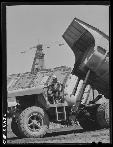 Untitled photo, possibly related to: Shasta Dam, Shasta County, California. Dump truck