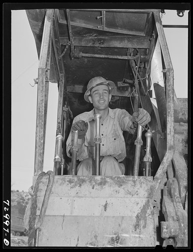 Shasta Dam, Shasta County, California. Operator of steam shovel used for excavation work at the dam