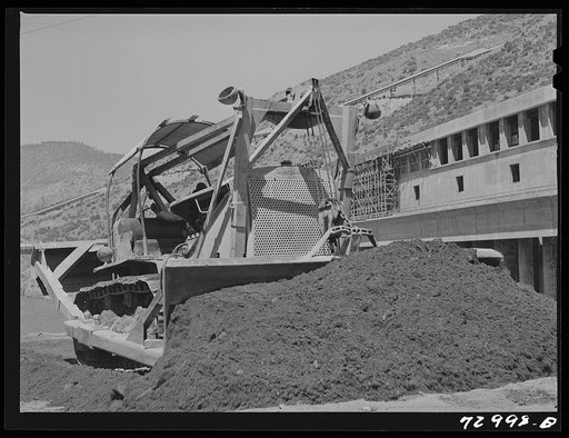 Untitled photo, possibly related to: Shasta Dam, Shasta County, California. Bulldozer