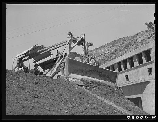 Untitled photo, possibly related to: Shasta Dam, Shasta County, California. Bulldozer