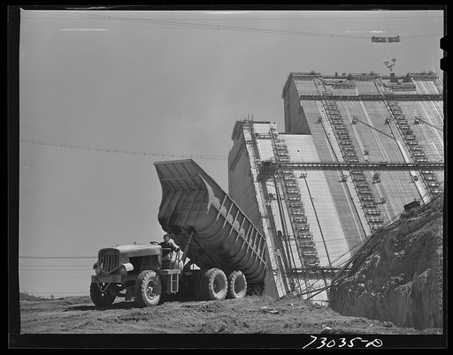Untitled photo, possibly related to: Shasta Dam, Shasta County, California. Dump truck