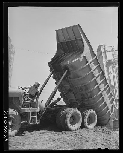 Untitled photo, possibly related to: Shasta Dam, Shasta County, California. Dump truck