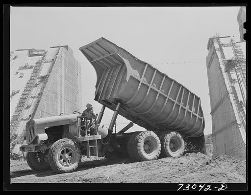 Untitled photo, possibly related to: Shasta Dam, Shasta County, California. Dump truck