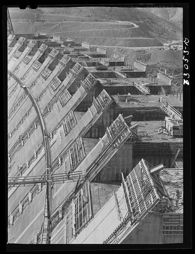 Shasta Dam, Shasta County, California. Part of the dam under construction